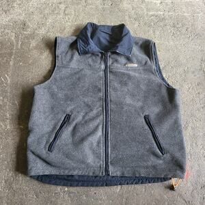 Vintage Point Zero Reversible Vest Mens XL Gray Blue Fleece Y2K Fall Zip